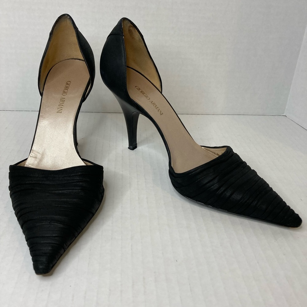 Giorgio Armani black ruched D’Orsay pumps